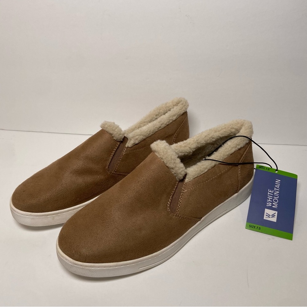 NEW White Mountain Women's 7.5 Shoes Sand Sherpa Lined Sneaker Slip On Casual
